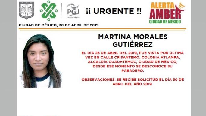 Alerta Amber: Ayuda a localizar a Martina Morales Gutiérrez