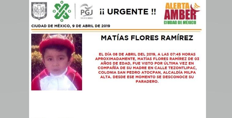 Alerta Amber: Ayuda a localizar a Matías Flores Ramírez