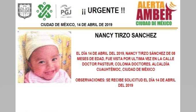 Alerta Amber: Ayuda a localizar a Nancy Tirzo Sánchez