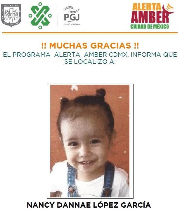 Foto: Desactivan la Alerta Amber tras localizar a la niña Nancy Dannae López García, 26 abril 2019
