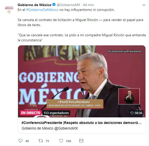 Foto: Gobierno de México anuncia la cancelación de compra de papel con el empresario Miguel Rincón, 26 abril 2019