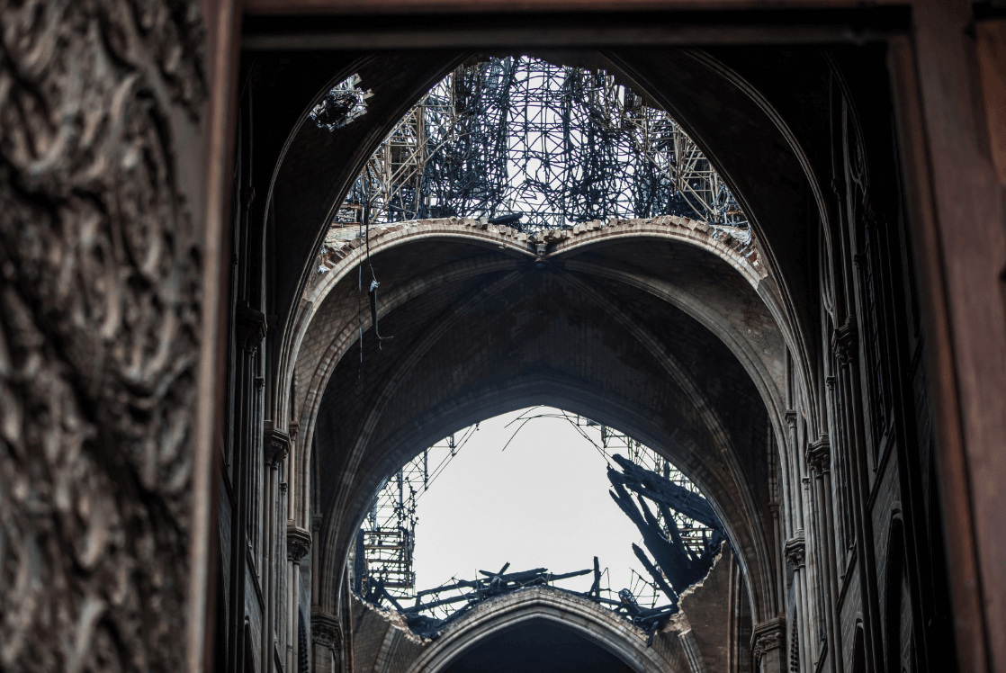 Foto: Daños del incendio en Notre Dame, 16 de abril de 2019, Francia