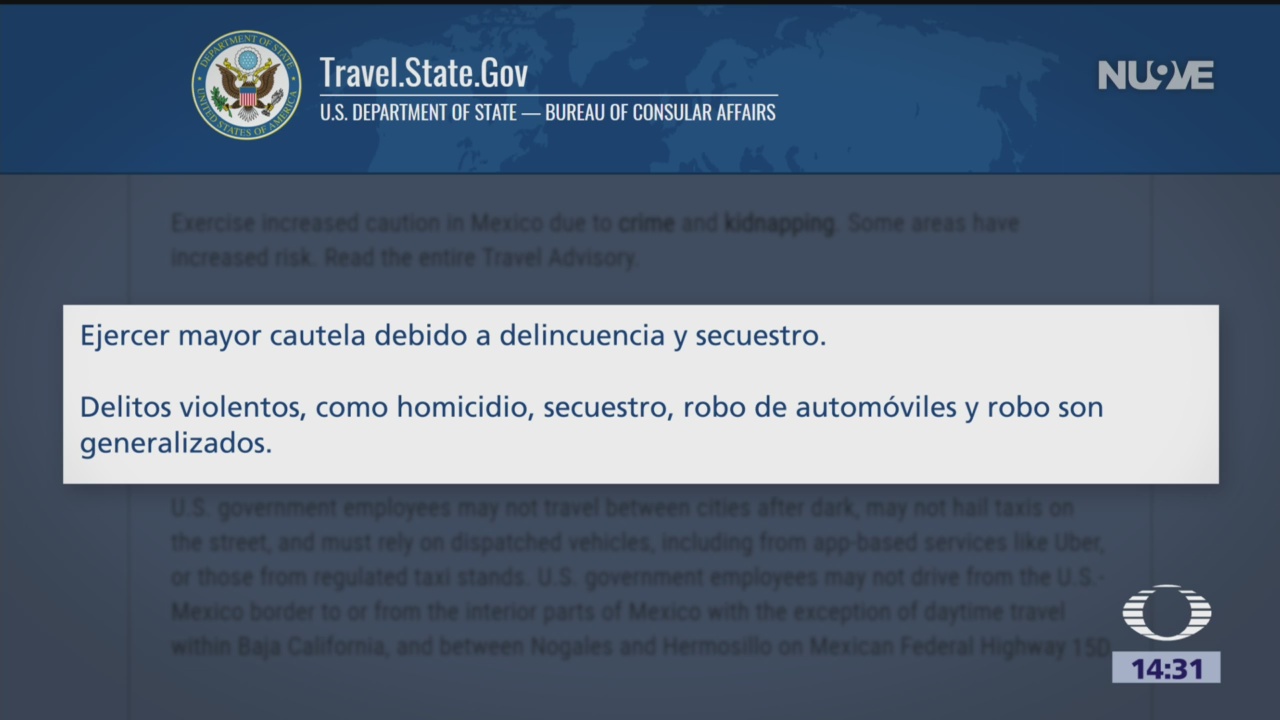 Foto: EU emite alerta de viaje a México, por riesgo de secuestro