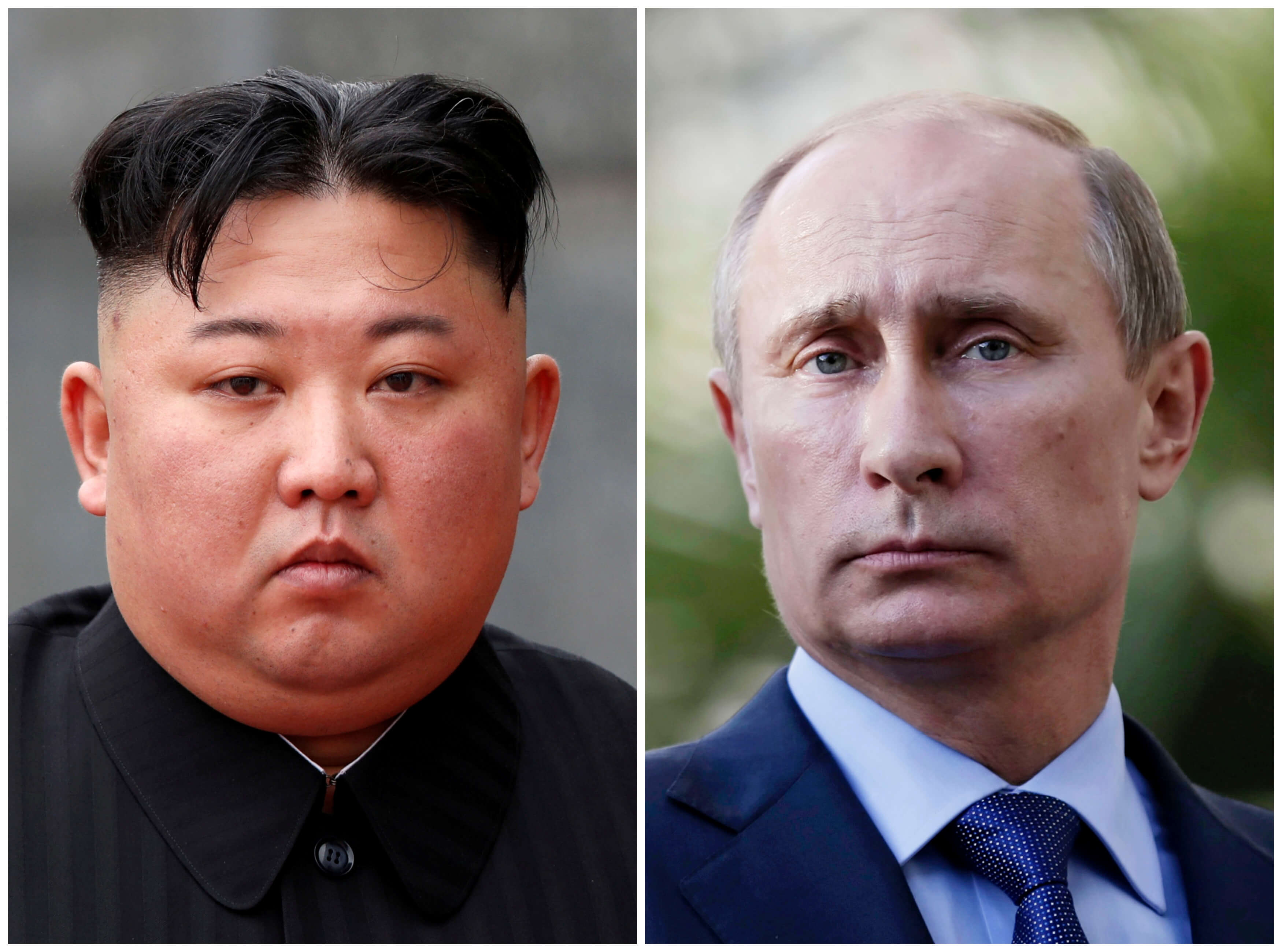 Foto: Combinación de fotografías de archivo del líder norcoreano, Kim Jong-un, y el presidente de Rusia, Vladimir Putin. El 22 de abril de 2019