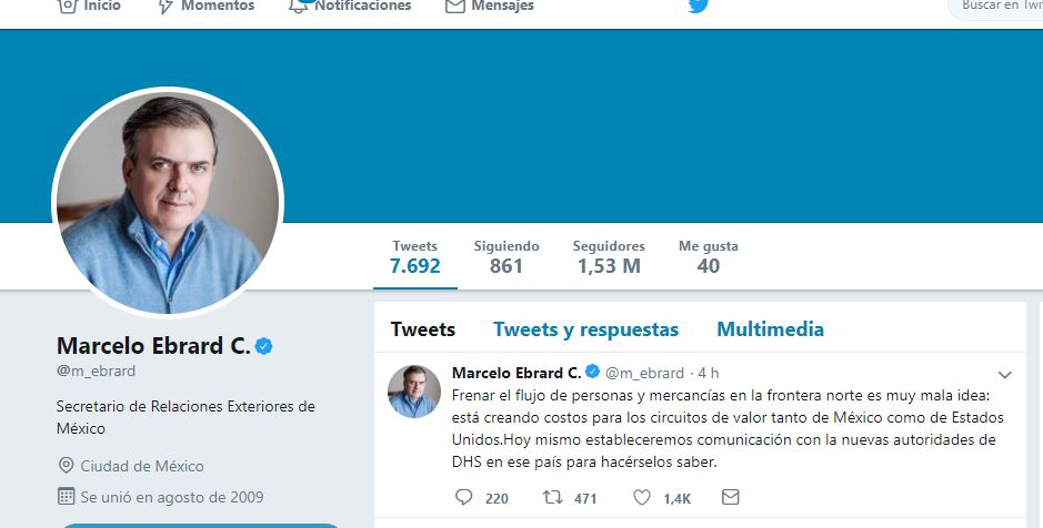 Foto: Twitter del secretario de Relaciones Exteriores, Marcelo Ebrard,10 abril 2019