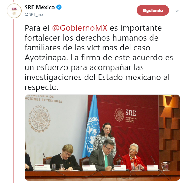 FOTO México y la ONU firman acuerdo para apoyar Comisión del caso Ayotzinapa (@SRE_mx 8 abril 2019 cdmx)