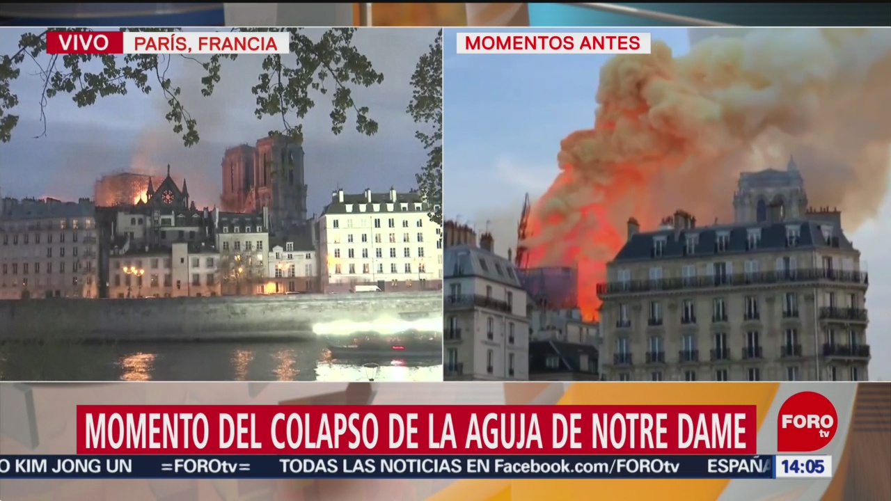 Foto: Momento del colapso de la aguja de Notre Dame