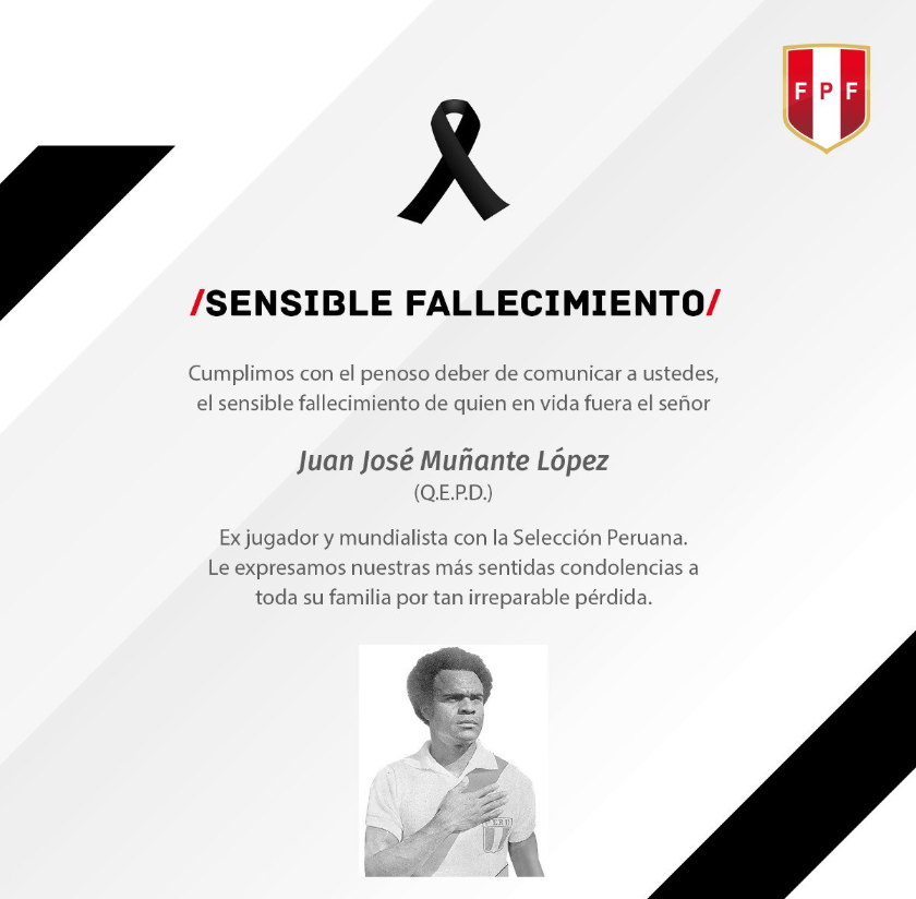 IMAGEN Muere Juan José 'La Cobra' Muñante, jugador histórico de Pumas (Twitter Federación Peruana de Futbol 23 abril 2019)