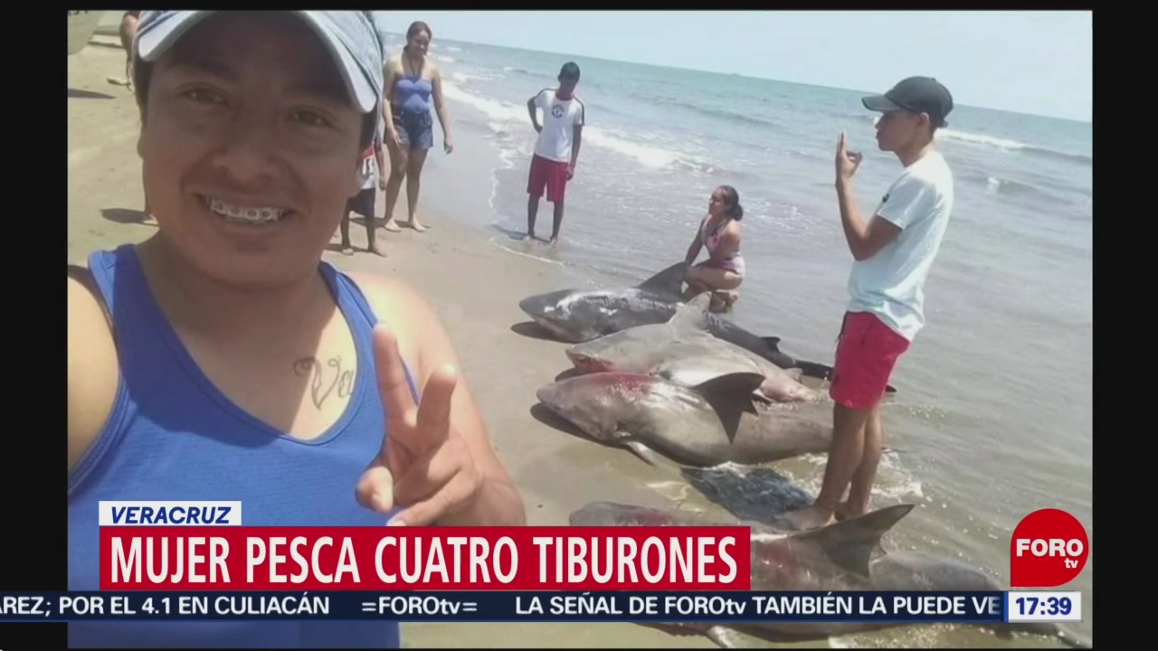 Foto: Mujer pesca cuatro tiburones en Veracruz