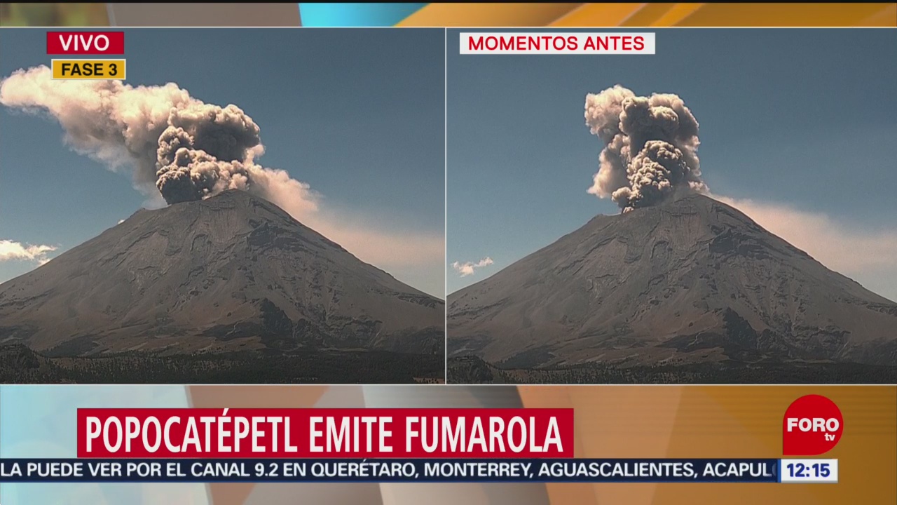 Volcán Popocatépetl emite fumarola con gas y ceniza