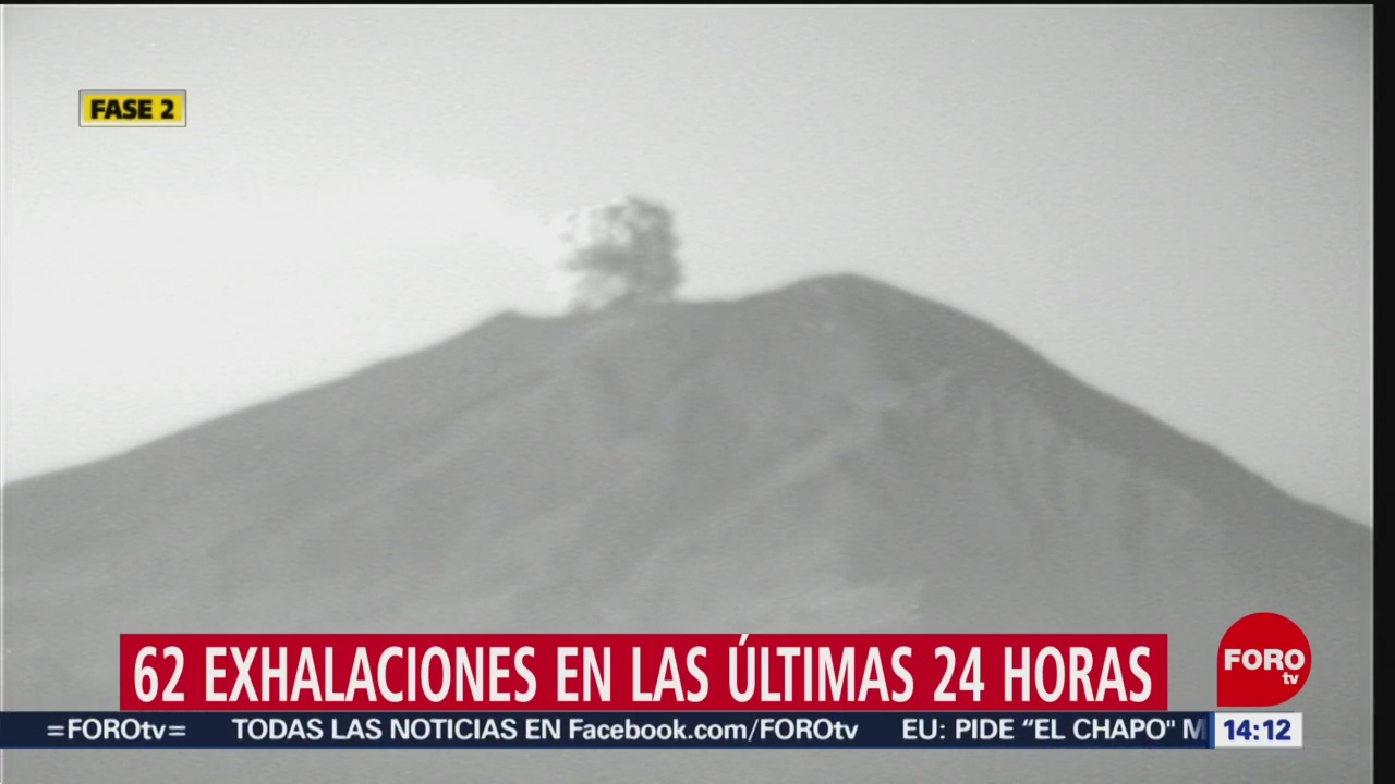 FOTO: 62 exhalaciones en las últimas 24 horas en el Popocatépetl, 12 MAYO 2019
