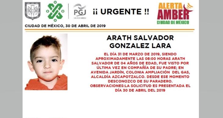 Foto Alerta Amber para localizar a Arath Salvador González Lara 1 mayo 2019