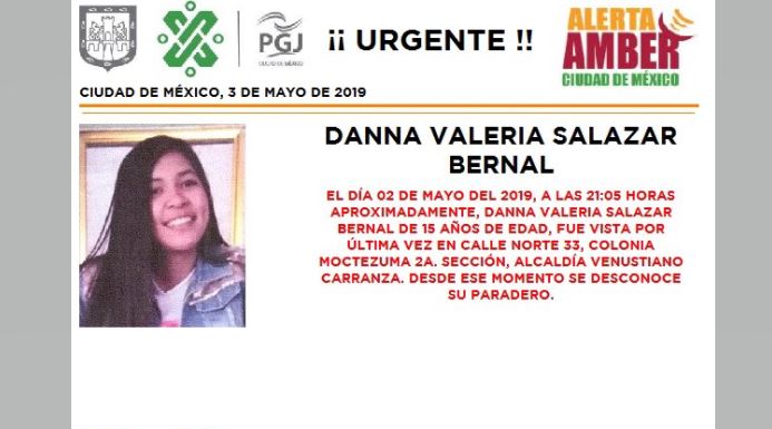 Foto Alerta Amber para localizar a Danna Valeria 3 mayo 2019