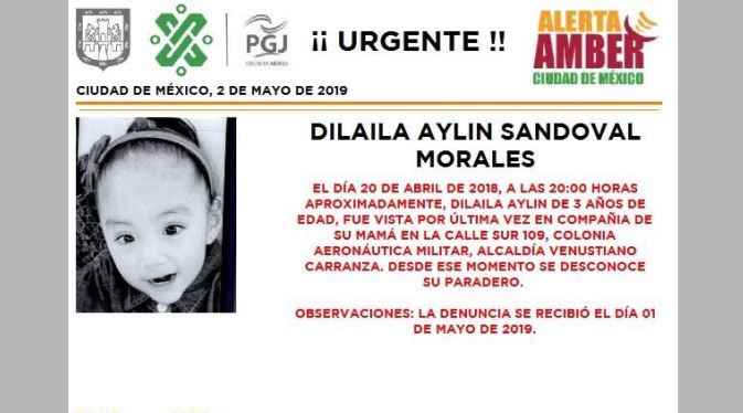 Alerta Amber: Ayuda a localizar a Dilaila Aylin Sandoval Morales