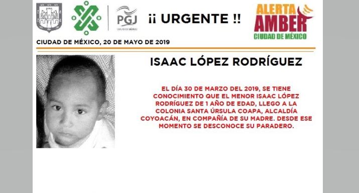 Foto: Alerta Amber para localizar a Isaac López Rodríguez 21 mayo 2019