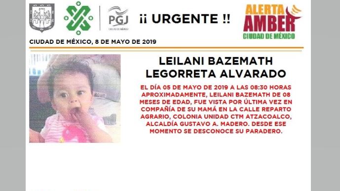 Alerta Amber: Ayuda a localizar a Leilani Bazemath Legorreta Alvarado