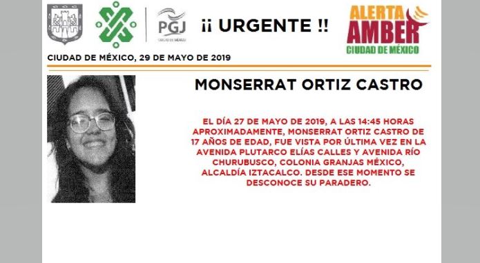 Alerta Amber: Ayuda a localizar a Monserrat Ortíz Castro