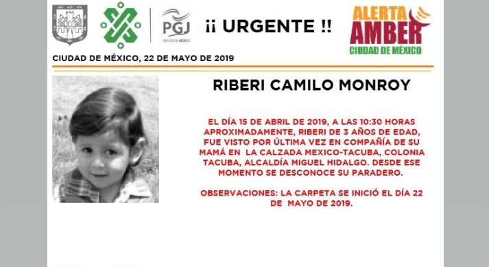 Foto Alerta Amber para localizar a Riberi Camilo Monroy 23 mayo 2019