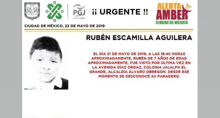 Foto Alerta Amber para localizar a Rubén Escamilla Aguilera 22 mayo 2019