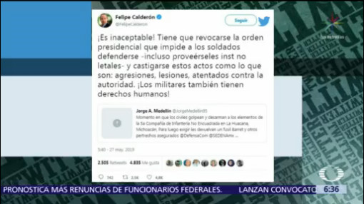 Calderón pide que dejen que Ejército se defienda