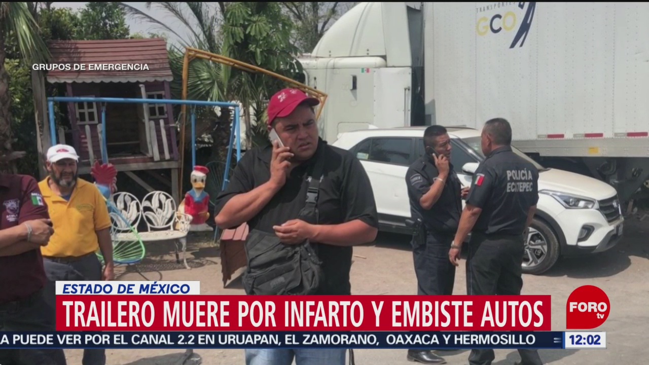 Chofer de tráiler sufre infarto y choca en carretera Texcoco-Lechería