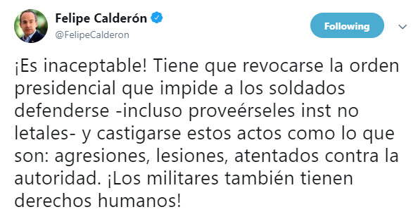 IMAGEN El expresidente Felipe Calderón condena hechos La Huacana, Michoacán (Twitter 27 mayo 2019)