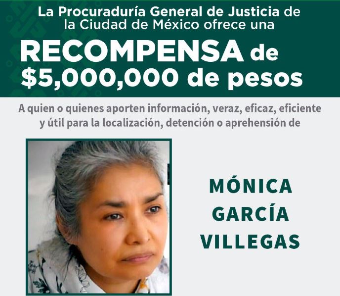 Foto: Ofrecen recompensa de 5 millones de pesos por Mónica García Villegas, directora del Colegio "Enrique Rébsamen", 1 mayo 2019