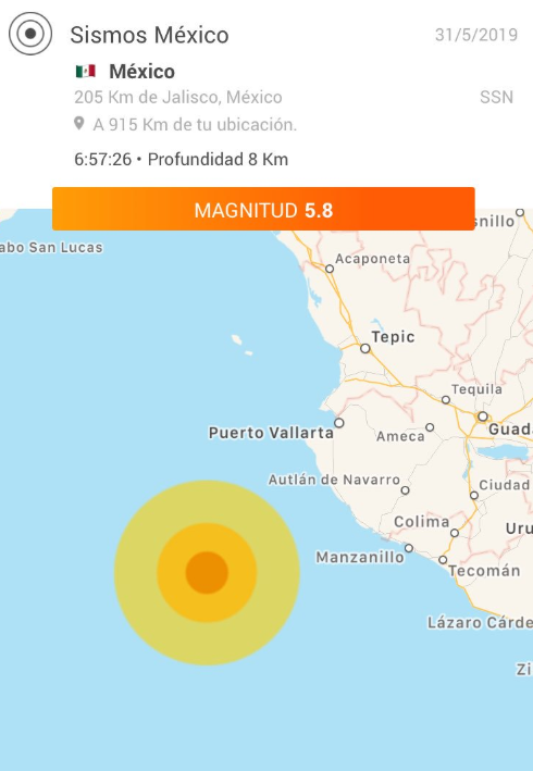 Foto: Mapa de sismo en Jalisco, 31 de mayo de 2019