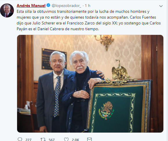 Foto: Tuit de AMLO con Carlos Payán, 3 de mayo de 2019, Ciudad de México 