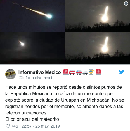 Foto Reportan caída de meteorito en Uruapan, fue visto en varios estados 27 mayo 2019