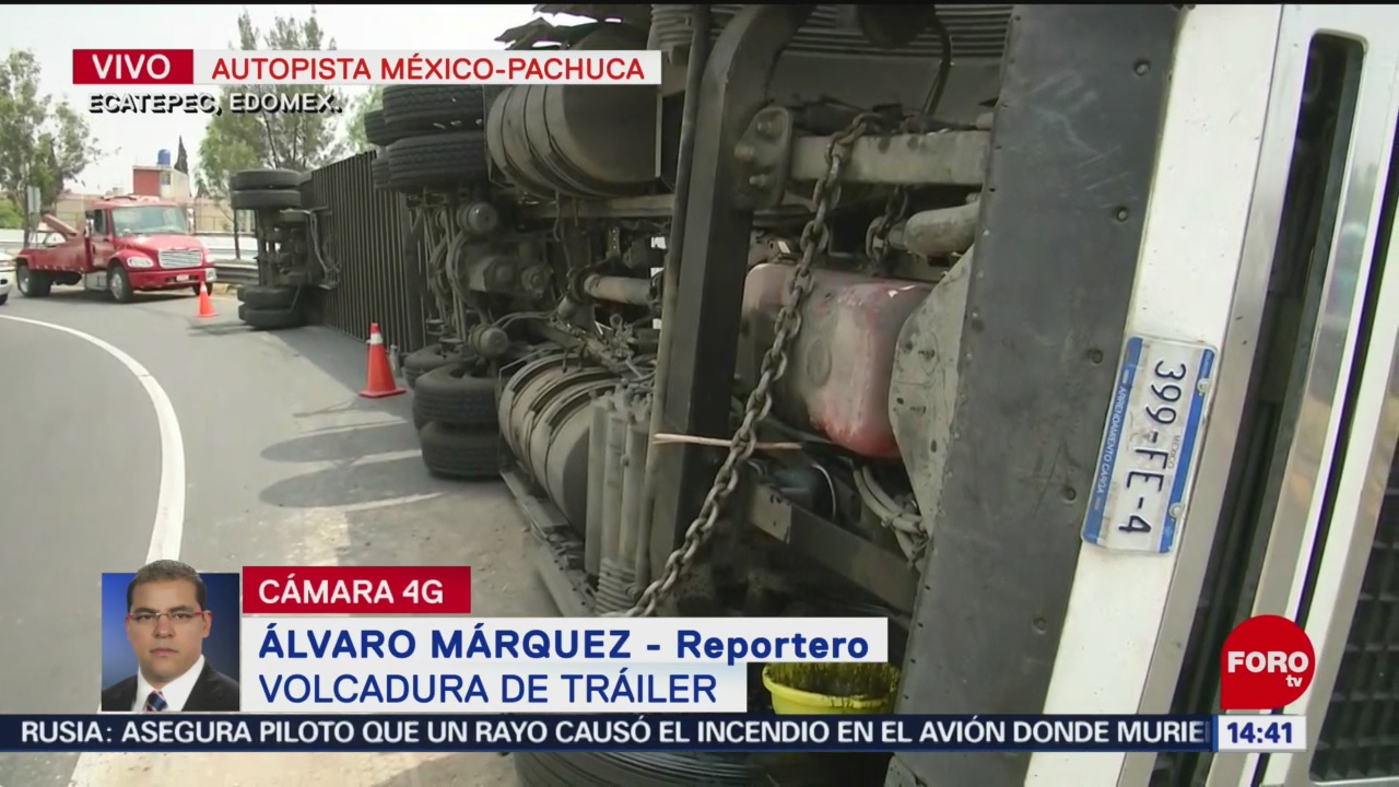 Foto: Volcadura de tráiler complica el tránsito en la México-Pachuca