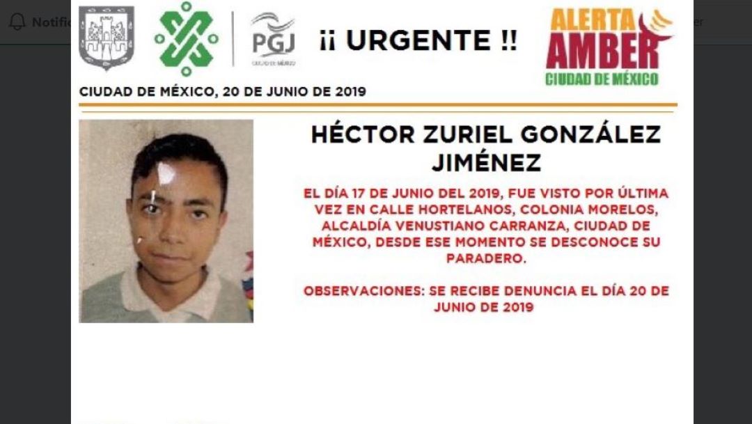 Foto Alerta Amber para localizar a Héctor Zuriel González Jiménez 21 junio 2019