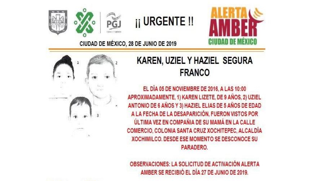 Foto Alerta Amber para tres hermanos extraviados en Xochimilco 28 junio 2019