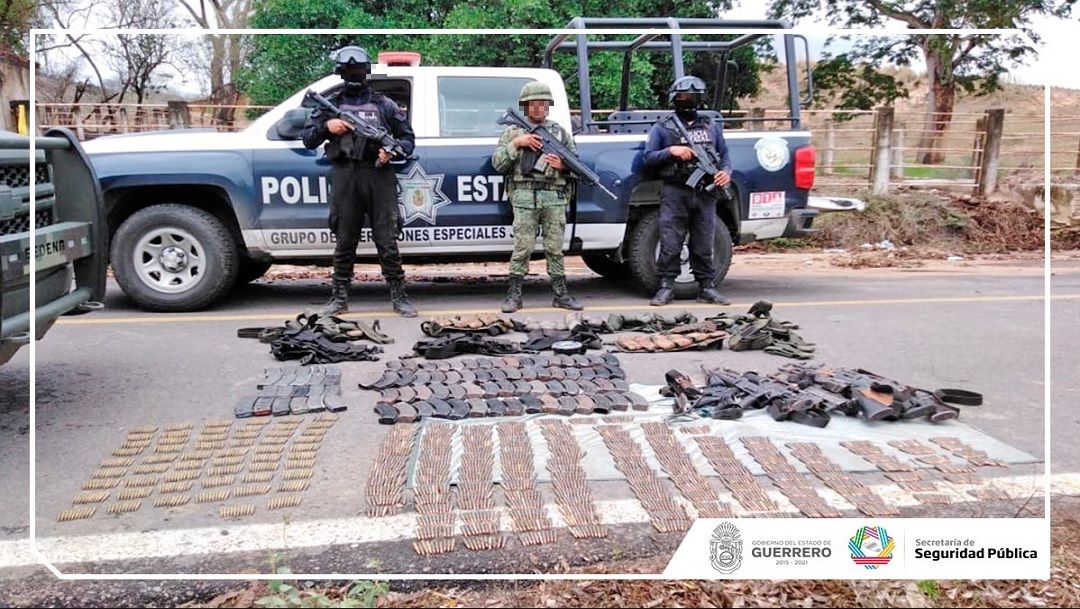 Foto: armas aseguradas en Guerrero, 5 de junio 2019. Facebook-Secretaría de Seguridad Pública de Guerrero