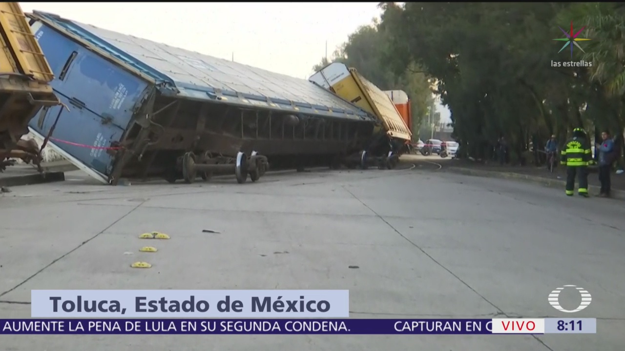 Descarrila tren de carga en Toluca, Edomex