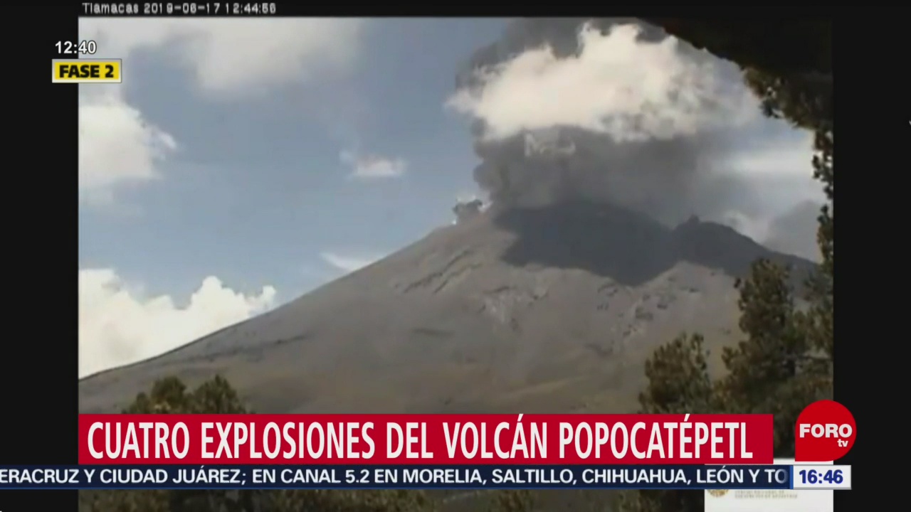 FOTO: El volcán Popocatépetl ha registrado 4 explosiones este lunes, 17 Junio 2019