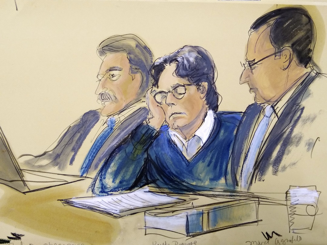 Foto: Boceto de Keith Raniere durante su juicio en una corte de Nueva York, EEUU. El 18 de junio de 2019