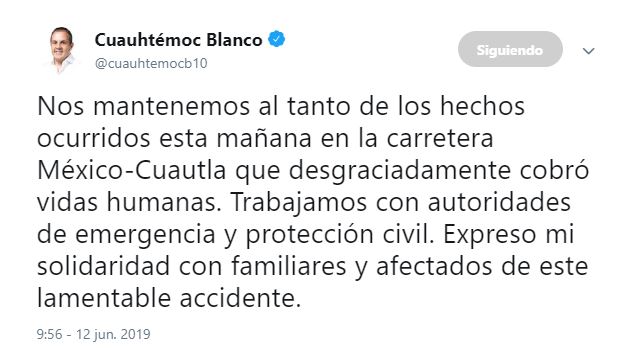 Foto Gobernador Cuauhtémoc Blanco afirma que está al tanto del accidente de un camión en carretera Yecapixtla-Cuautla 12 junio 2019