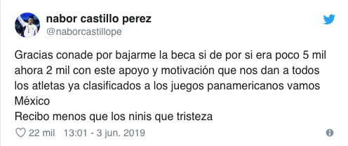 Foto Medallista panamericano denuncia reducción de su beca: "Recibo menos que los ninis" 4 junio 2019