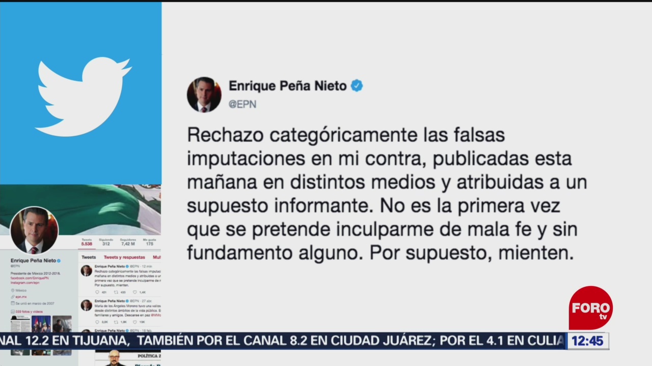 Peña Nieto rechaza imputaciones sobre Fertinal