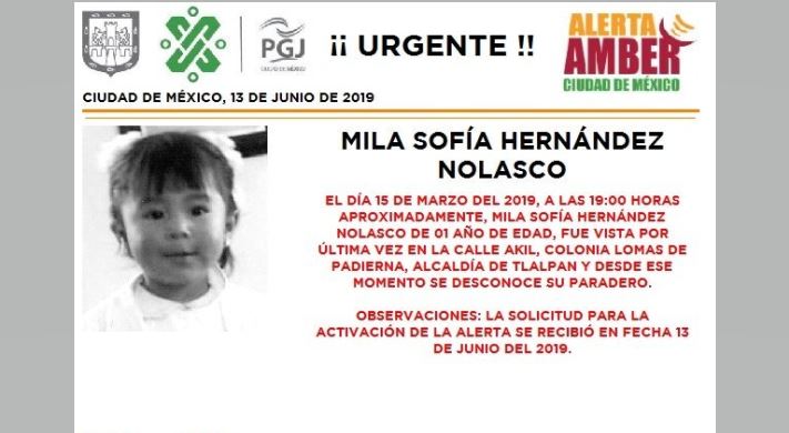 Alerta Amber: Ayuda a localizar a Mila Sofía Hernández Nolasco