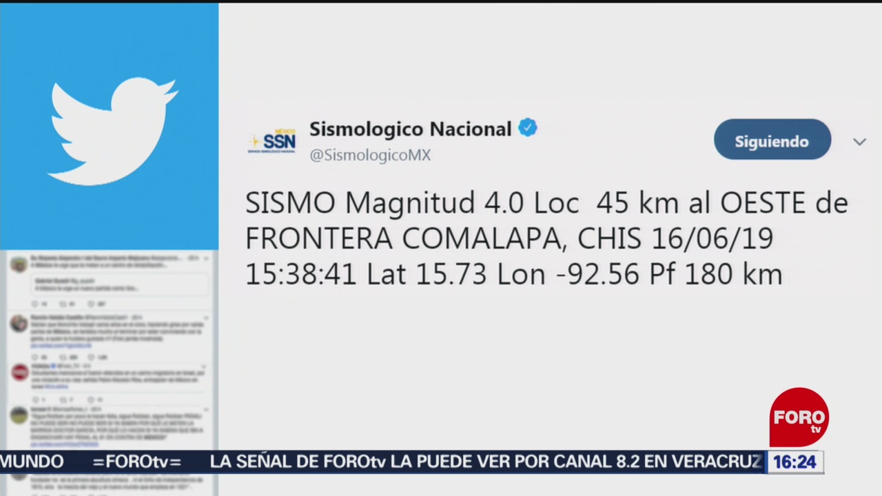 FOTO: Se registra sismo de magnitud 4.0 en Chiapas, 16 Junio 2019