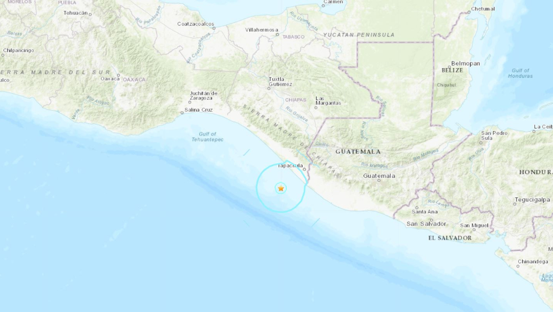 Foto: El epicentro del sismo fue a 104 kilómetros al suroeste de Ciudad Hidalgo, Chiapas, el 22 de junio de 2019 (Twitter @USGSted)
