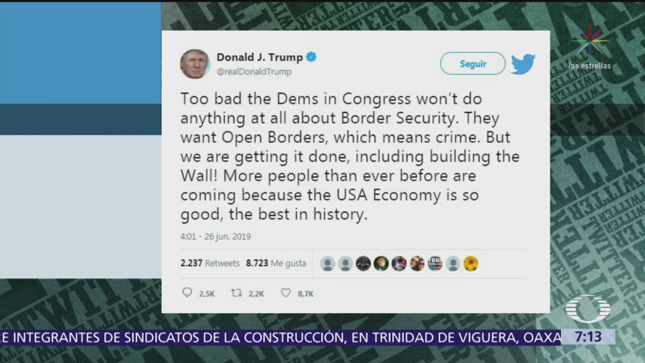 Trump critica a los demócratas y se refiere al muro