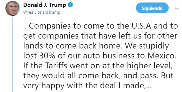 IMAGEN Trump insiste que el mayor acuerdo con México no ha sido revelado (Twitter 11 junio 2019 washington)