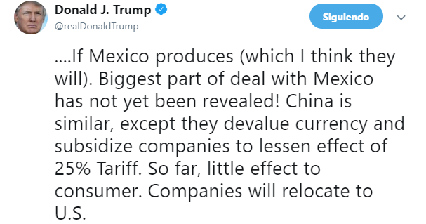 IMAGEN Trump insiste que el mayor acuerdo con México no ha sido revelado (Twitter 11 junio 2019 washington)