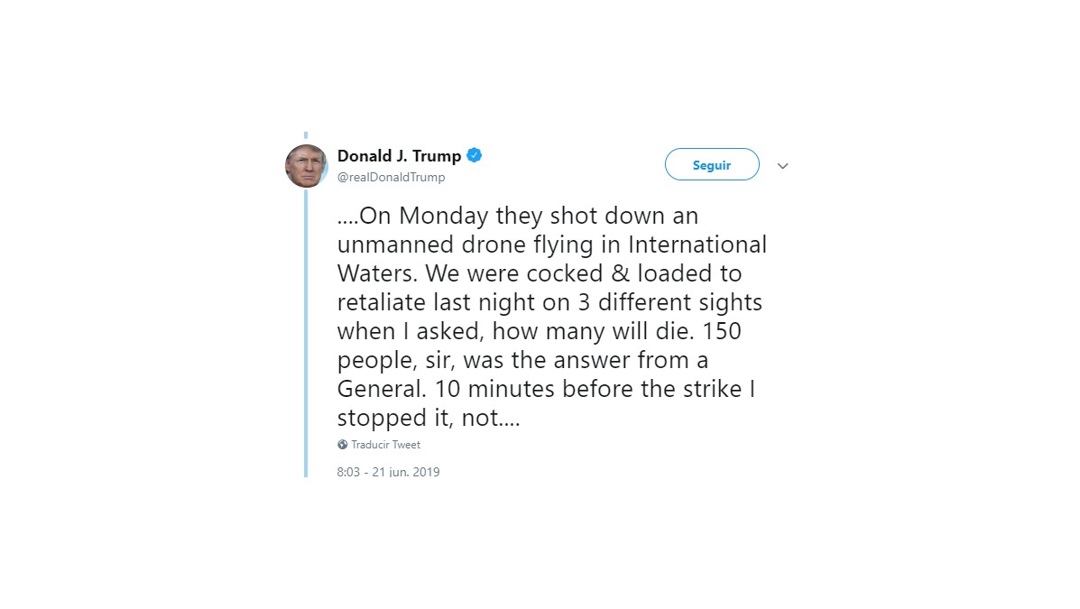 Foto: Trump tuiteó sobre posible ataque a Irán, 21 de junio de 2019, Estados Unidos
