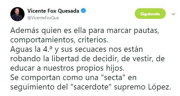FOTO Uniforme neutro no garantiza igualdad, dice Unión de Padres de Familia (Twitter @VicenteFoxQue 3 junio 2019 cdmx)