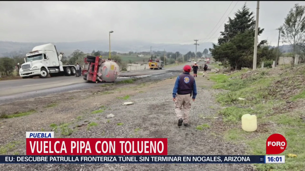 FOTO: Vuelca pipa con tolueno en Puebla; no hay lesionados, 1 Junio 2019
