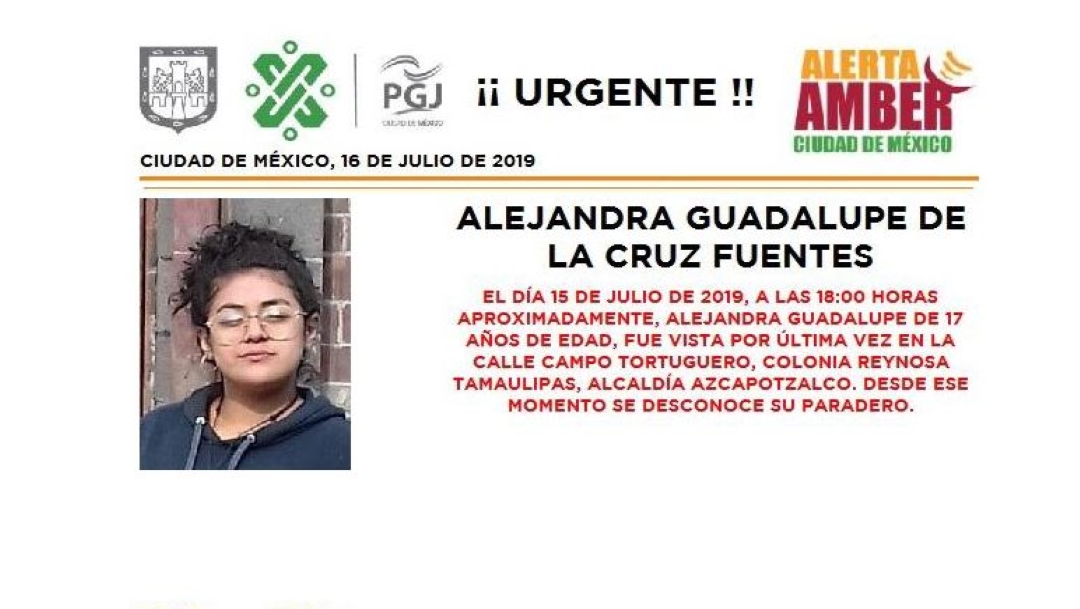 Foto Alerta Amber para Alejandra Guadalupe De la Cruz Fuentes 16 julio 2019
